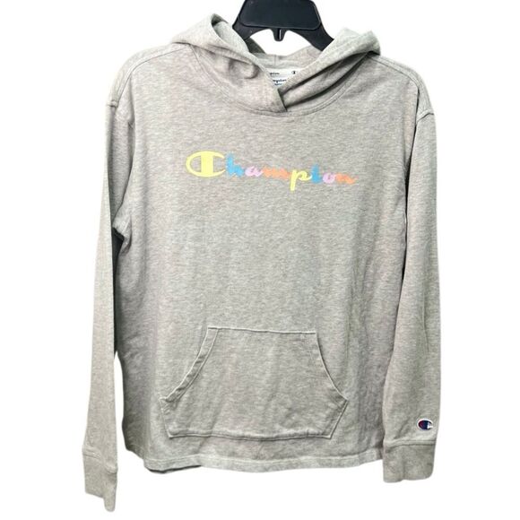 Champion Light Gray Hoodie with Colorful Logo Size Small - Picture 2 of 16
